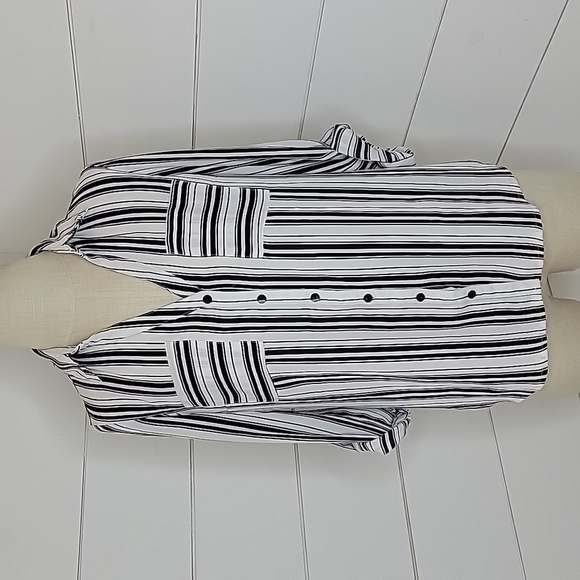 BCX medium white with black stripes lightweight blouse - Picture 1 of 5